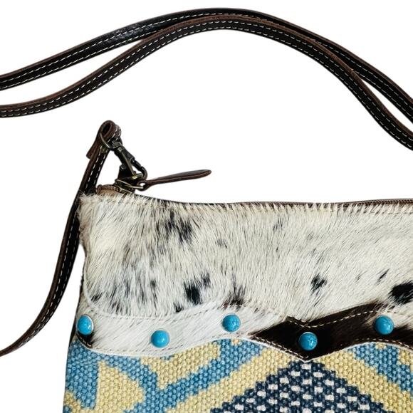 Myra Women’s Tapestry Leather Turquoise Stud Crossbody Bag Boho Concho Western - Picture 6 of 14